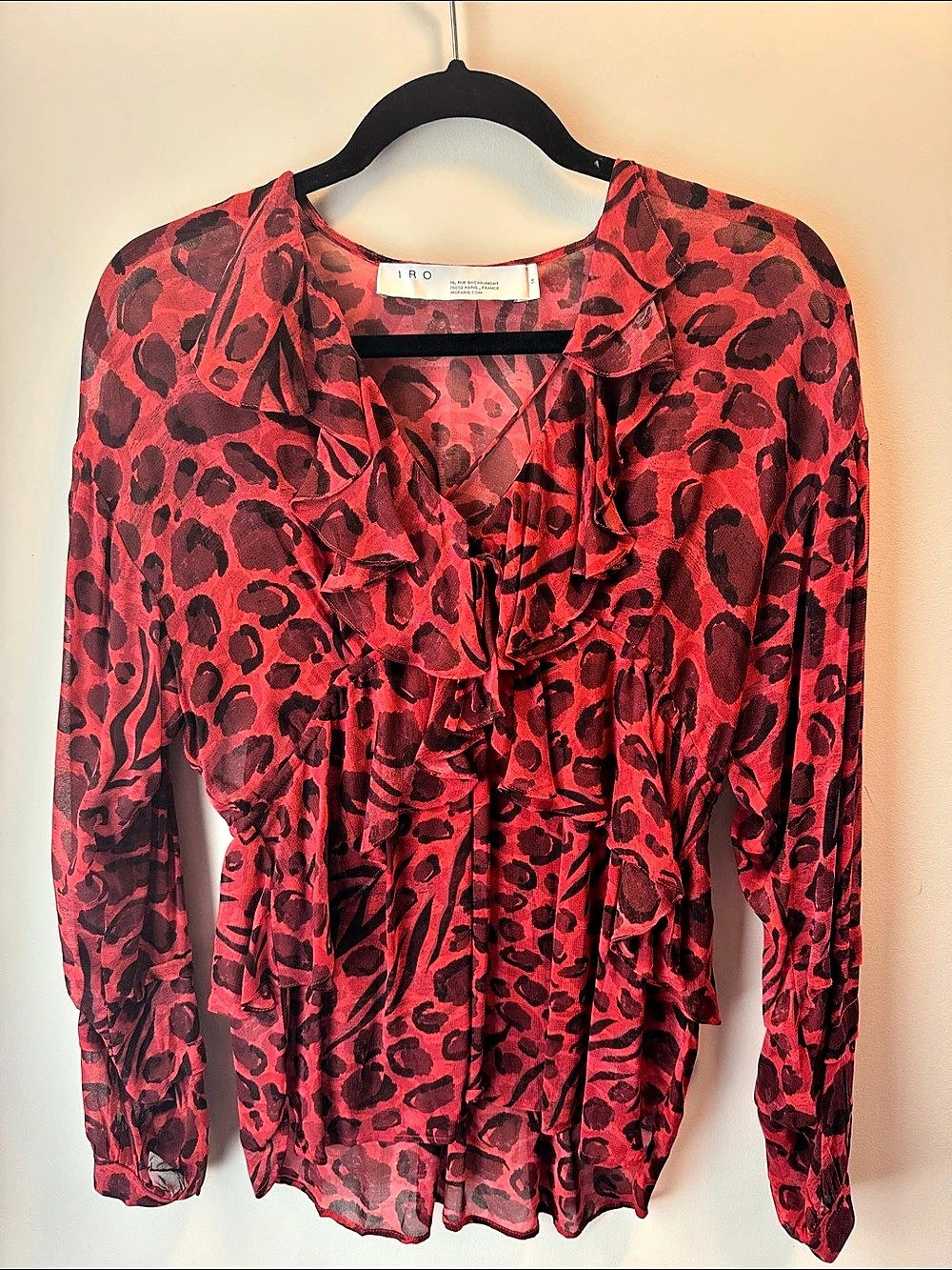 IRO Realize Blouse Animal Print Red & Black Size 34